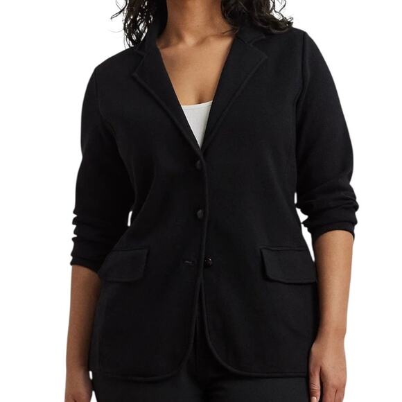 Lauren Ralph Lauren Women’s Sweater Knit Single Breasted Blazer Black Size 3X - Picture 1 of 3